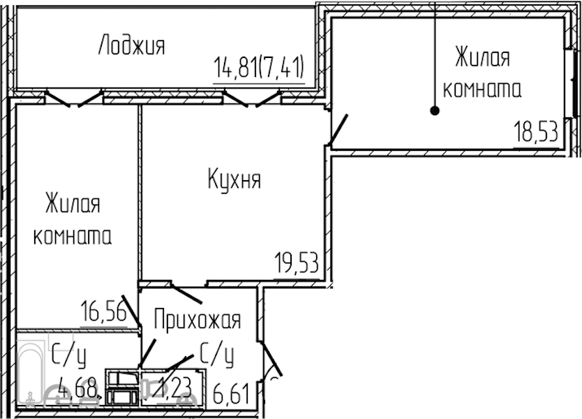 2-комнатная квартира 74.55 м², 8/8 эт., ЖК «SERTOLOVO PARK»